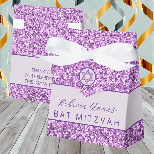 Glam Lila Chic Imitats Glitzer Bat Mitzvah Party Geschenkschachtel