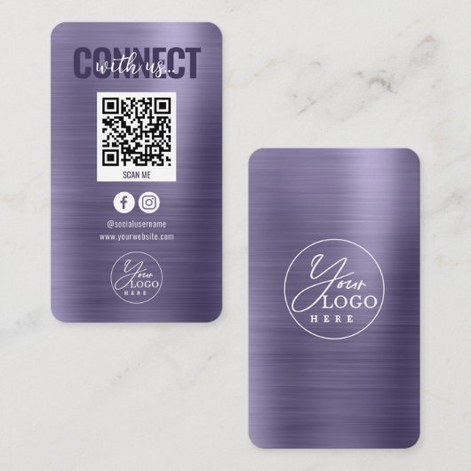 Glam Lila Connect with US Social Media QR Code Visitenkarte (Vorne/Hinten)