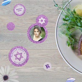 Glam Lila Elegante Girl Foto Bat Mitzvah Party Konfetti