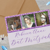 Glam Lila Elegantes Script 3 Foto Bat Mitzvah Einladung