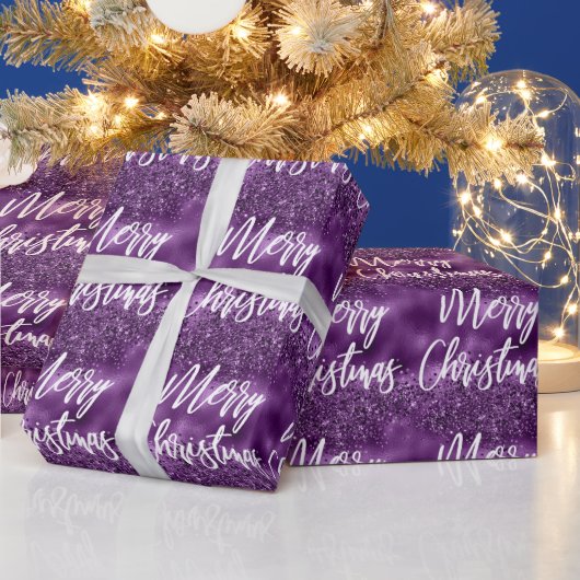 Glam Lila Foil Glitzer Frohe Weihnachtsschrift Geschenkpapier (Feiertage)