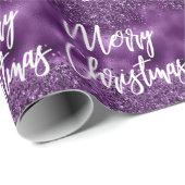 Glam Lila Foil Glitzer Frohe Weihnachtsschrift Geschenkpapier (Rolleneckpunkt)