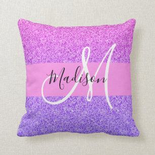 Glam Lila Glitzer Glitzern Gradient Monogramm Kissen