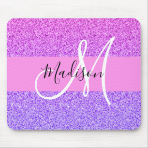 Glam Lila Glitzer Glitzern Gradient Monogramm Mousepad