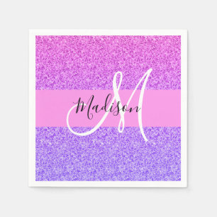 Glam Lila Glitzer Glitzern Gradient Monogramm Serviette