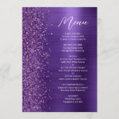 Glam Lila Glitzer Script Wedding Menükarte (Vorderseite)