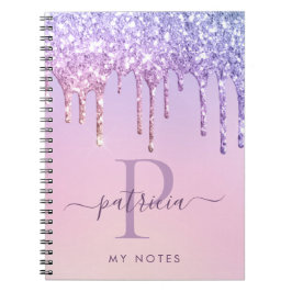 Glam Lila Glitzer Tropfen Elegante Monogramm Edito Notizblock