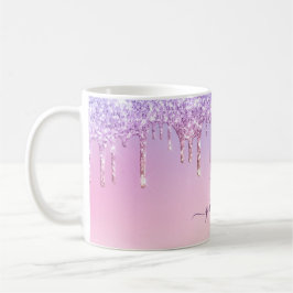 Glam Lila Glitzer Tropfen Elegantes Monogramm Kaffeetasse