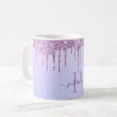 Glam Lila Glitzer Tropfen Elegantes Monogramm Kaffeetasse (Vorderseite Links)