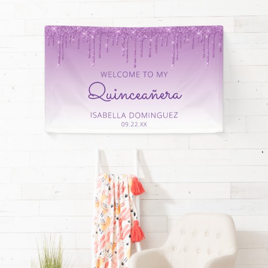 Glam Lila Glitzer Tropfen Quinceañera Banner (Insitu)