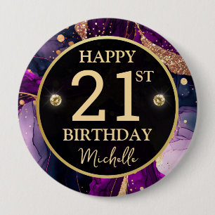 Glam Lila Gold Achat Geburtstag Button