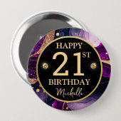 Glam Lila Gold Achat Geburtstag Button (Vorne & Hinten)