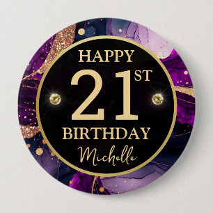 Glam Lila Gold Achat Geburtstag Button