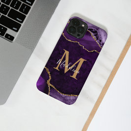 Glam Lila Gold Agate Geode Monogram iPhone 14 Hülle