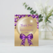 Glam Lila Gold Ballon Bow Vielen Dank Abschluss Postkarte (Stehend Vorderseite)