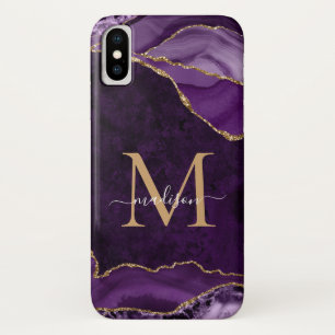 Glam Lila Gold Glitzer Agate Gemstone Monogram Case-Mate iPhone Hülle