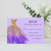 Glam Lila Gold Glitzer Sparkle Dress Skript RSVP Karte (Stehend Vorderseite)