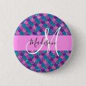 Glam Lila Mermaid Glitzer Glitzern Monogram Name Button (Vorderseite)