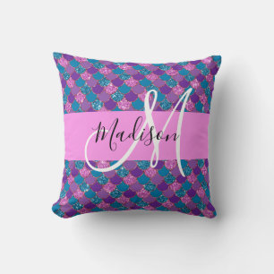 Glam Lila Mermaid Glitzer Glitzern Monogram Name Kissen