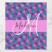 Glam Lila Mermaid Glitzer Glitzern Monogram Name Weinetikett (Einzelnes Label)