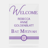 Glam Lila Modern Chic Bat Mitzvah Willkommen Acrylschild (Vorderseite)