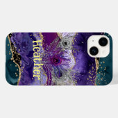 Glam Lila Peacock Agate Feathered Case-Mate iPhone Hülle (Rückseite (Horizontal))