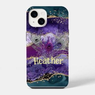 Glam Lila Peacock Agate Feathered iPhone 14 Hülle