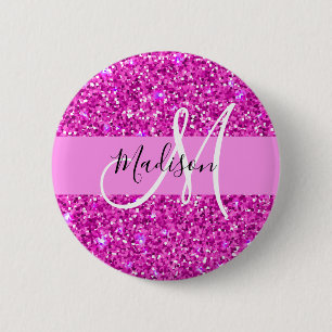 Glam Lila & Pink Glitzer Sparkone Monogramm Name Button