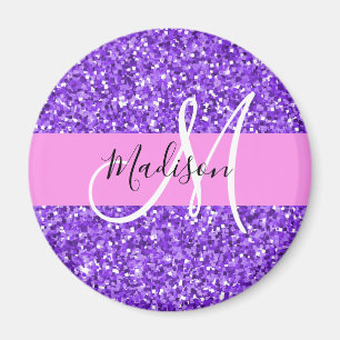 Glam Lila & Pink Glitzer Sparkone Monogramm Name Magnet