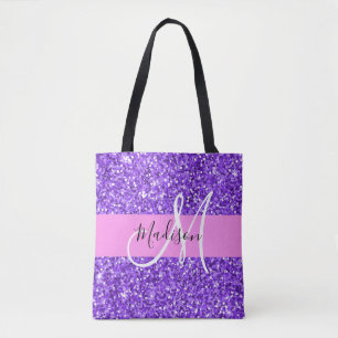 Glam Lila & Pink Glitzer Sparkone Monogramm Name Tasche
