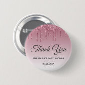 Glam Lila Pink Rose Gold Danke Baby Dusche Button (Vorne & Hinten)