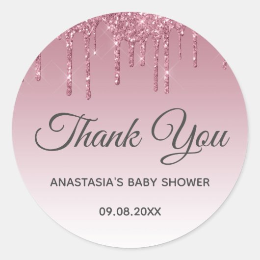 Glam Lila Pink Rose Gold Danke Baby Dusche Runder Aufkleber (Vorderseite)