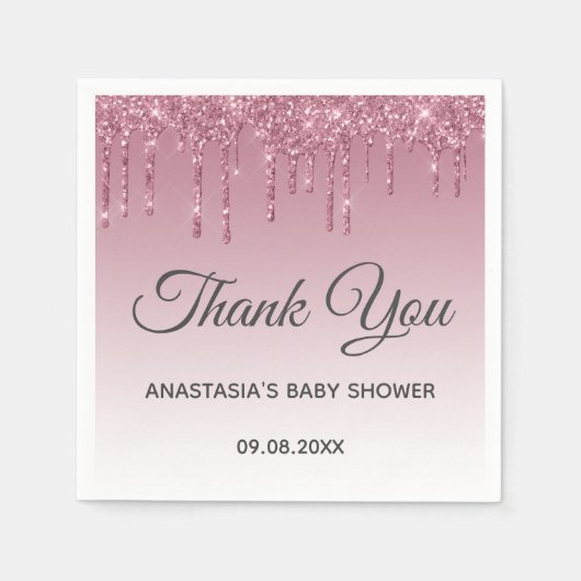 Glam Lila Pink Rose Gold Danke Baby Dusche Serviette (Vorderseite)