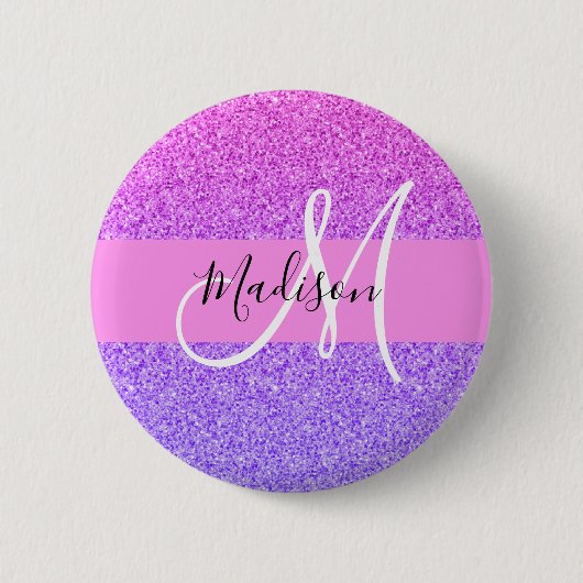 Glam Lila rosa Glitzer Sparkle Gradient Monogram Button (Vorderseite)