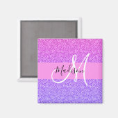 Glam Lila rosa Glitzer Sparkle Gradient Monogram Magnet (Vorderseite/Rückseite)
