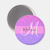Glam Lila rosa Glitzer Sparkle Gradient Monogram Magnet (Vorderseite/Rückseite)