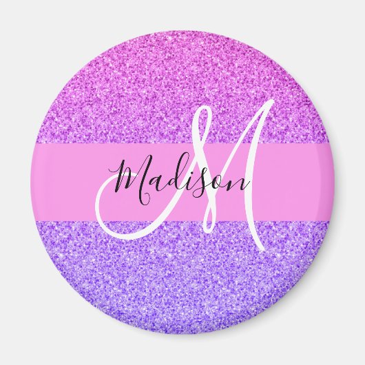 Glam Lila rosa Glitzer Sparkle Gradient Monogram Magnet (Vorne)