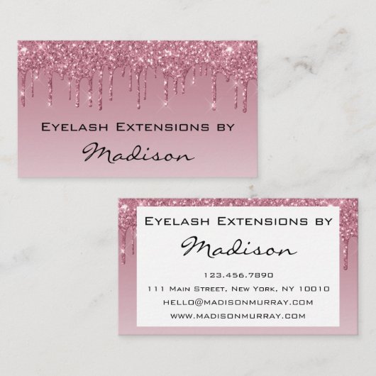 Glam Lila Rose Gold Glitzer Tropfen Makeup Eyelash Visitenkarte (Vorne/Hinten)