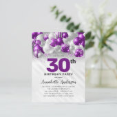 Glam Lila Silver Balloon Glitzer 30. Geburtstag Postkarte (Stehend Vorderseite)