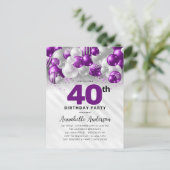 Glam Lila Silver Balloon Glitzer 40. Geburtstag Postkarte (Stehend Vorderseite)
