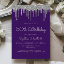 Glam Lila Silver Glitzer Tropfen 60. Geburtstag