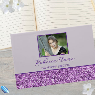 Glam Lila Simple Elegantes Foto Bat Mitzvah Gästebuch