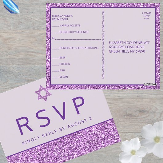 Glam Lila Simple Modern Bat Mitzvah UAWG Postkarte