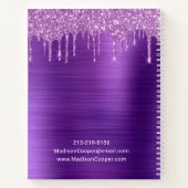 Glam Lila Tropfen Glitzer Brushed Metal Termin Notizblock (Rückseite)