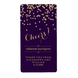 Glam Lila und Gold Wedding Wine Bottle Label