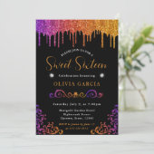 Glam Lila und Orange Gradient Glitzer Sweet 16 Einladung (Stehend Vorderseite)