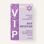 Glam Lila Unique VIP Bat Mitzvah Gastgeschenk Ausweis (Vorderseite)