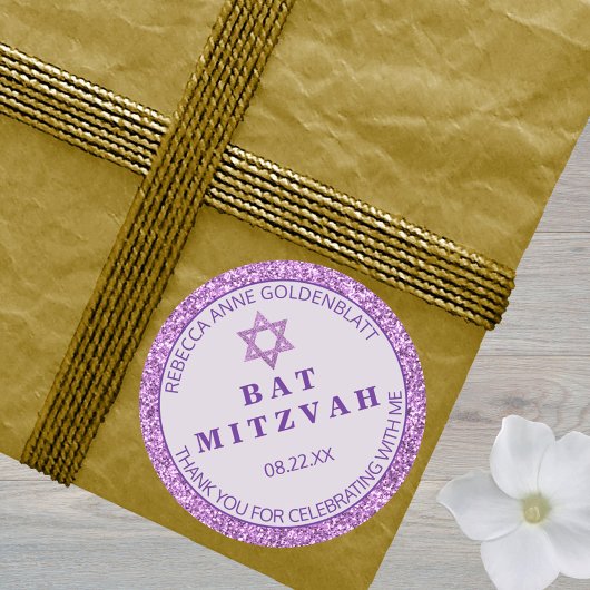 Glam Lila Vielen Dank Chic Bat Mitzvah Party Runder Aufkleber