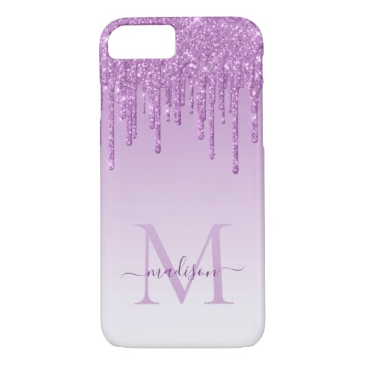 Glam Lila Violet Glitzer Tropfen Sparkone Monogram Case-Mate iPhone Hülle (Rückseite)