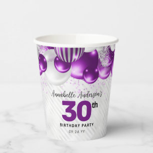 Glam Lila Violet Silver Ballon Glitzer Geburtstag Pappbecher